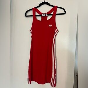 Adidas 3 White Stripes on Side Red Mini Dress